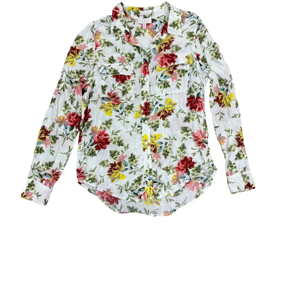 Lucky Brand Women's Floral Print Long Sleeve Button Down Shirt Size‎ S/P